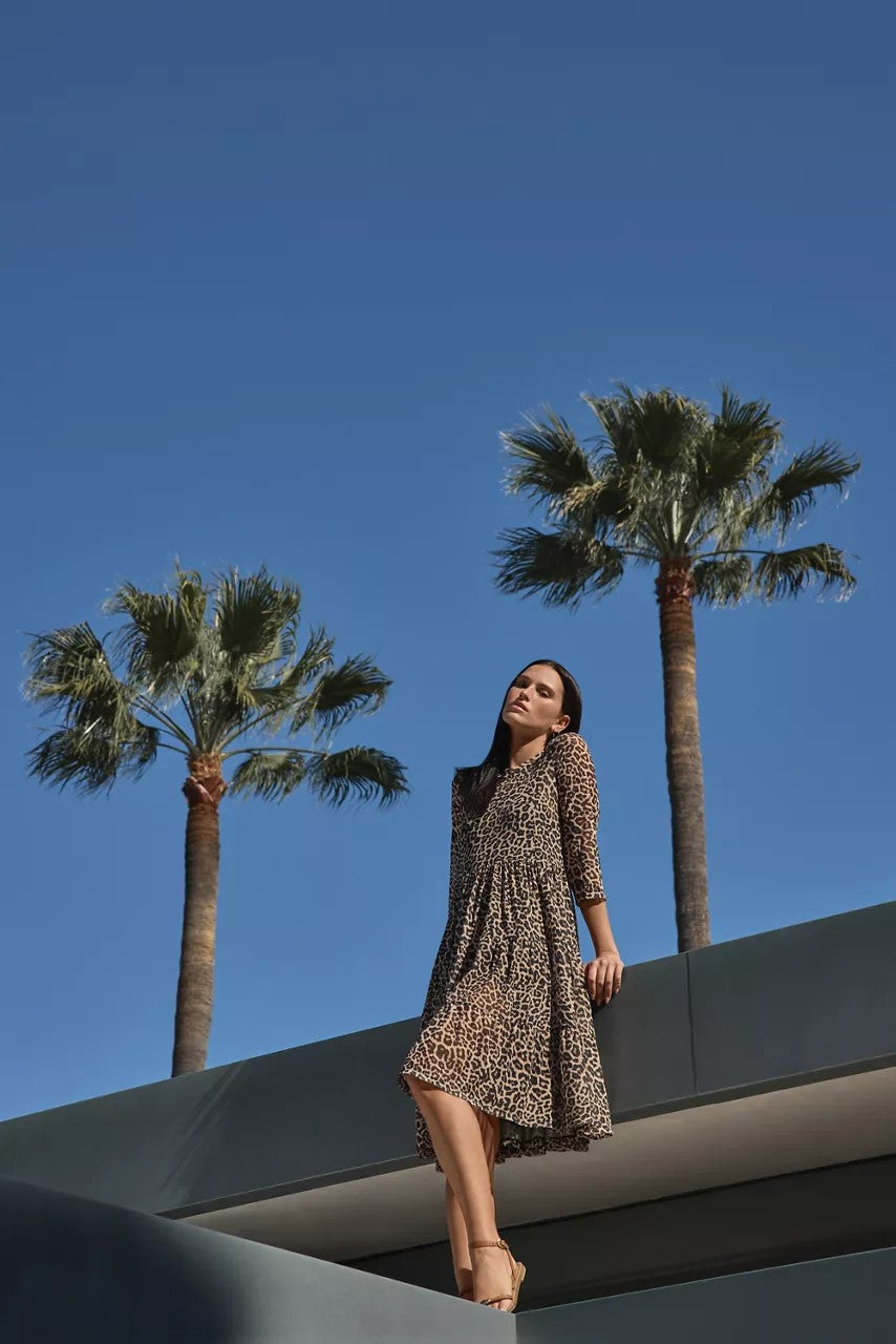 Johnny Was 3/4 SLEEVE MESH TIERED DRESS
