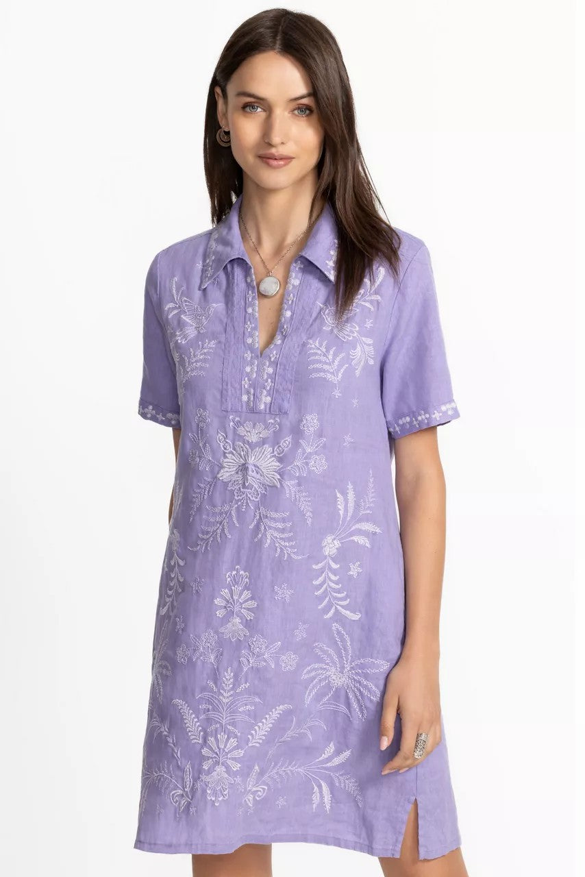 Johnny Was LINEN HENLEY COLLARED DRESS