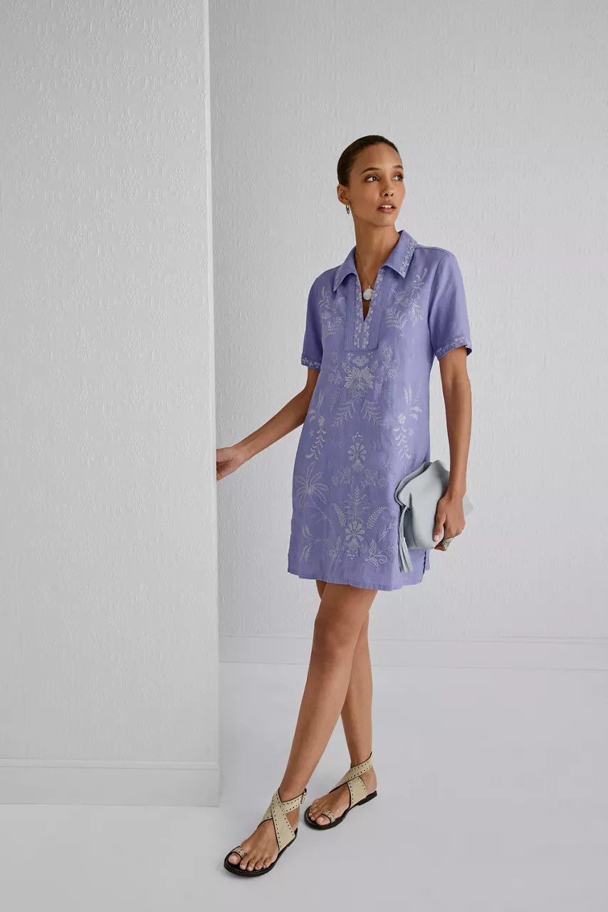 Johnny Was LINEN HENLEY COLLARED DRESS