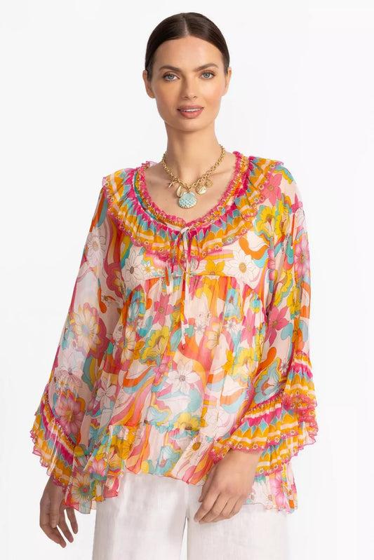 Johnny Was GAL RUFFLE TIE BLOUSE