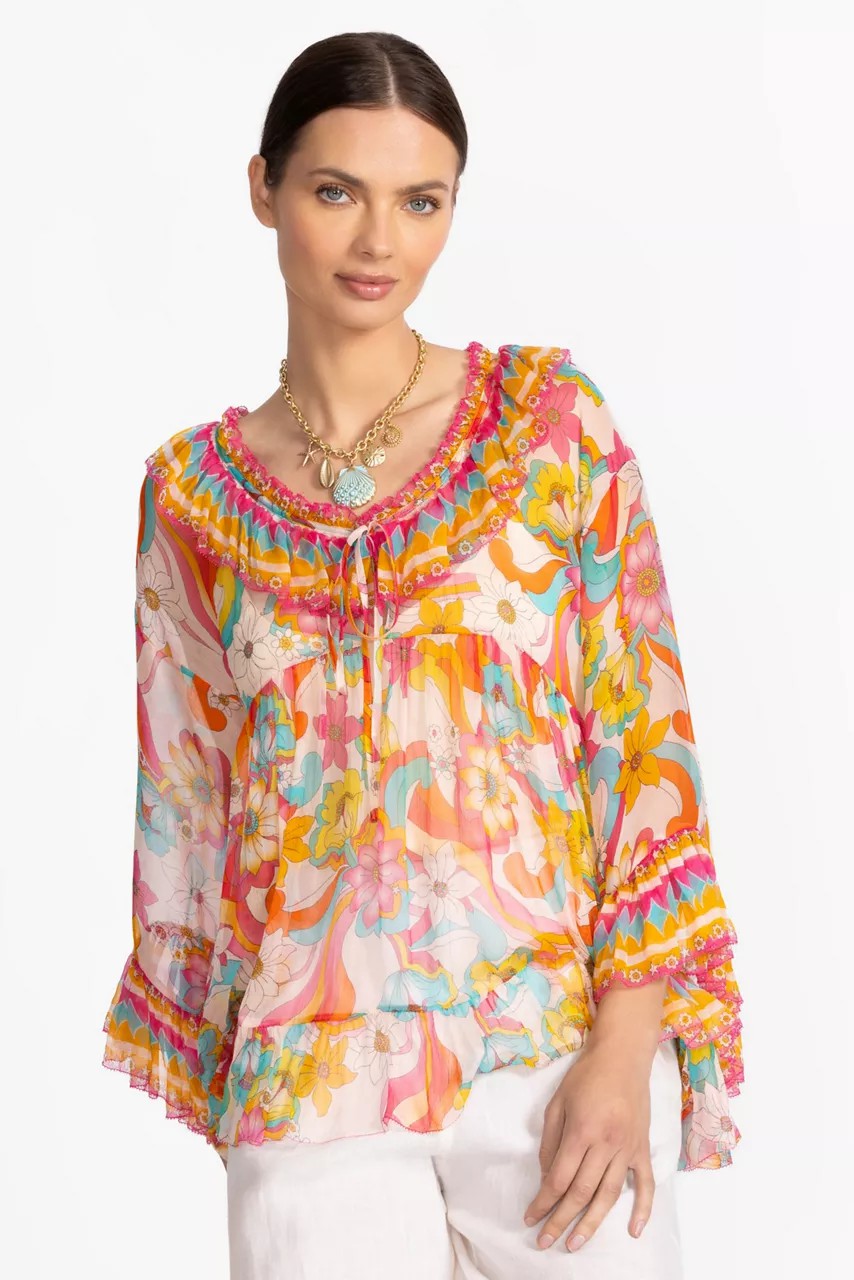 Johnny Was GAL RUFFLE TIE BLOUSE