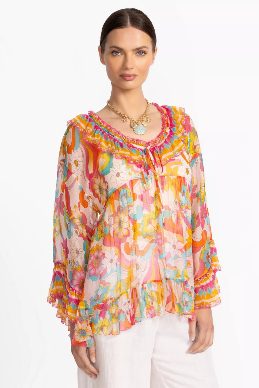 Johnny Was GAL RUFFLE TIE BLOUSE