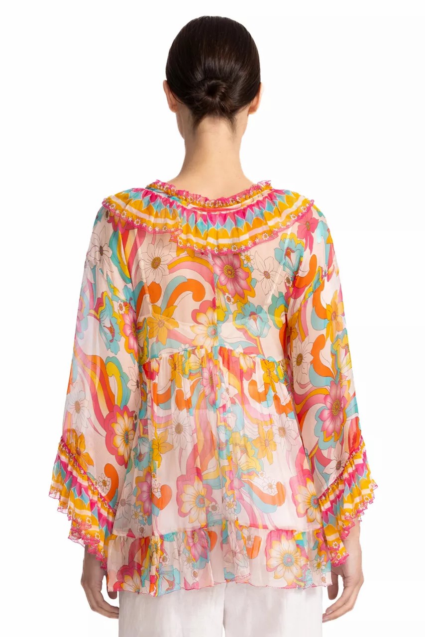 Johnny Was GAL RUFFLE TIE BLOUSE