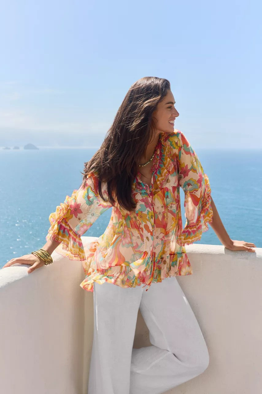Johnny Was GAL RUFFLE TIE BLOUSE