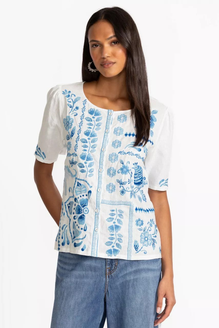 Johnny Was LINEN FLUTTER SLEEVE BLOUSE