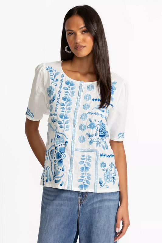 Johnny Was LINEN FLUTTER SLEEVE BLOUSE