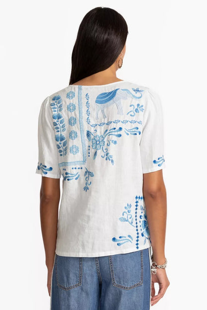 Johnny Was LINEN FLUTTER SLEEVE BLOUSE
