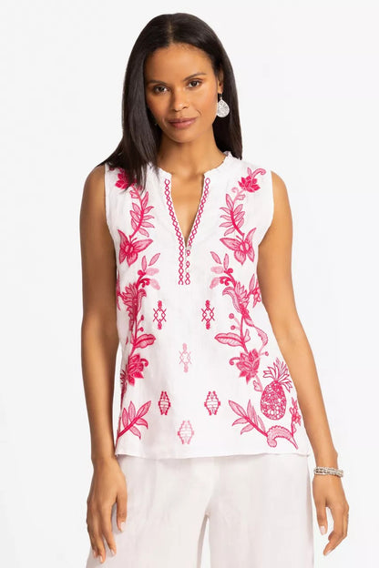 Johnny Was LINEN RUFFLE NECK TANK