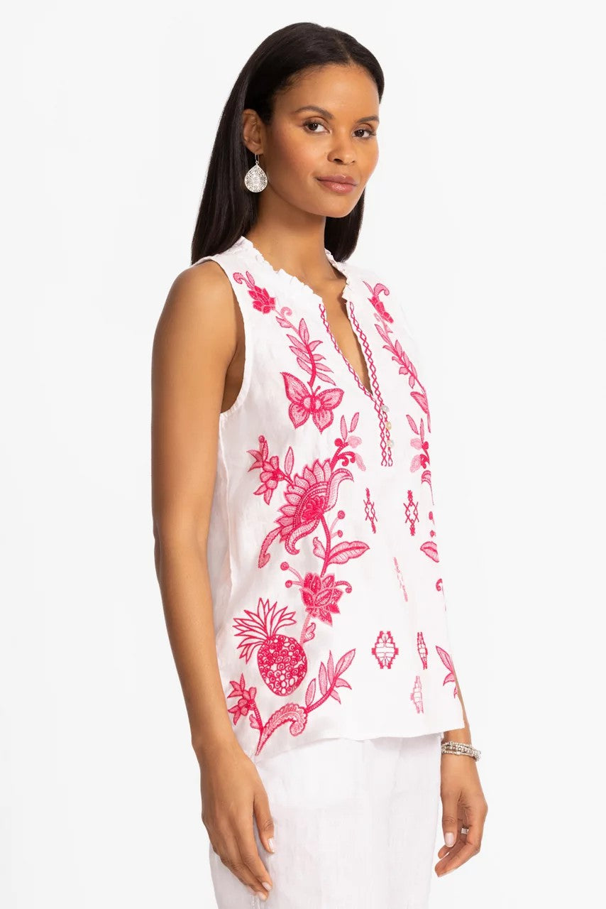 Johnny Was LINEN RUFFLE NECK TANK