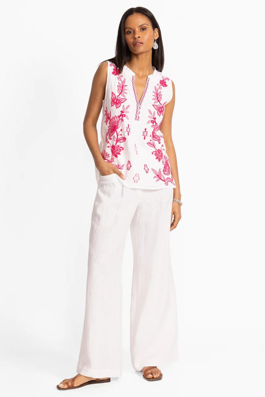 Johnny Was LINEN RUFFLE NECK TANK