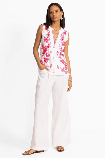 Johnny Was LINEN RUFFLE NECK TANK