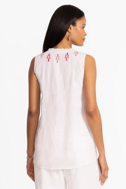 Johnny Was LINEN RUFFLE NECK TANK