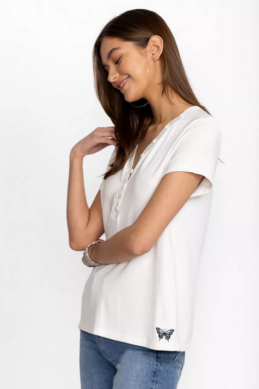 Johnny Was MODAL JERSEY BUTTON NECK TEE