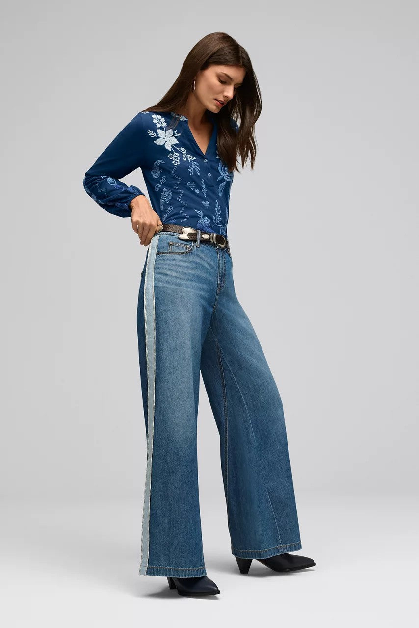 Johnny Was THE BLANKET STITCH WIDE LEG JEAN