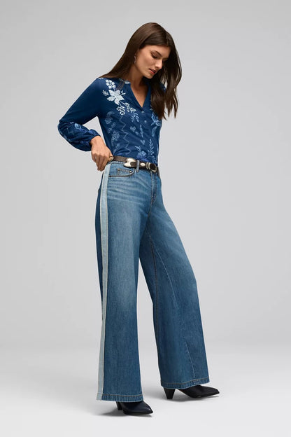 Johnny Was THE BLANKET STITCH WIDE LEG JEAN