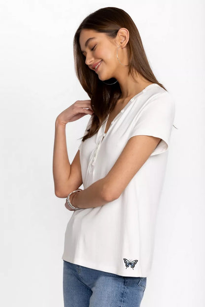 Johnny Was MODAL JERSEY BUTTON NECK TEE