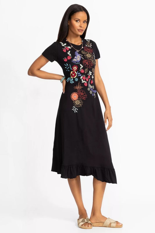 Johnny Was ASYMMETRIC RUFFLE FLOUNCE SHORT SLEEVE DRESS