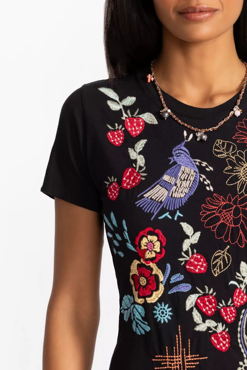 Johnny Was ASYMMETRIC RUFFLE FLOUNCE SHORT SLEEVE DRESS