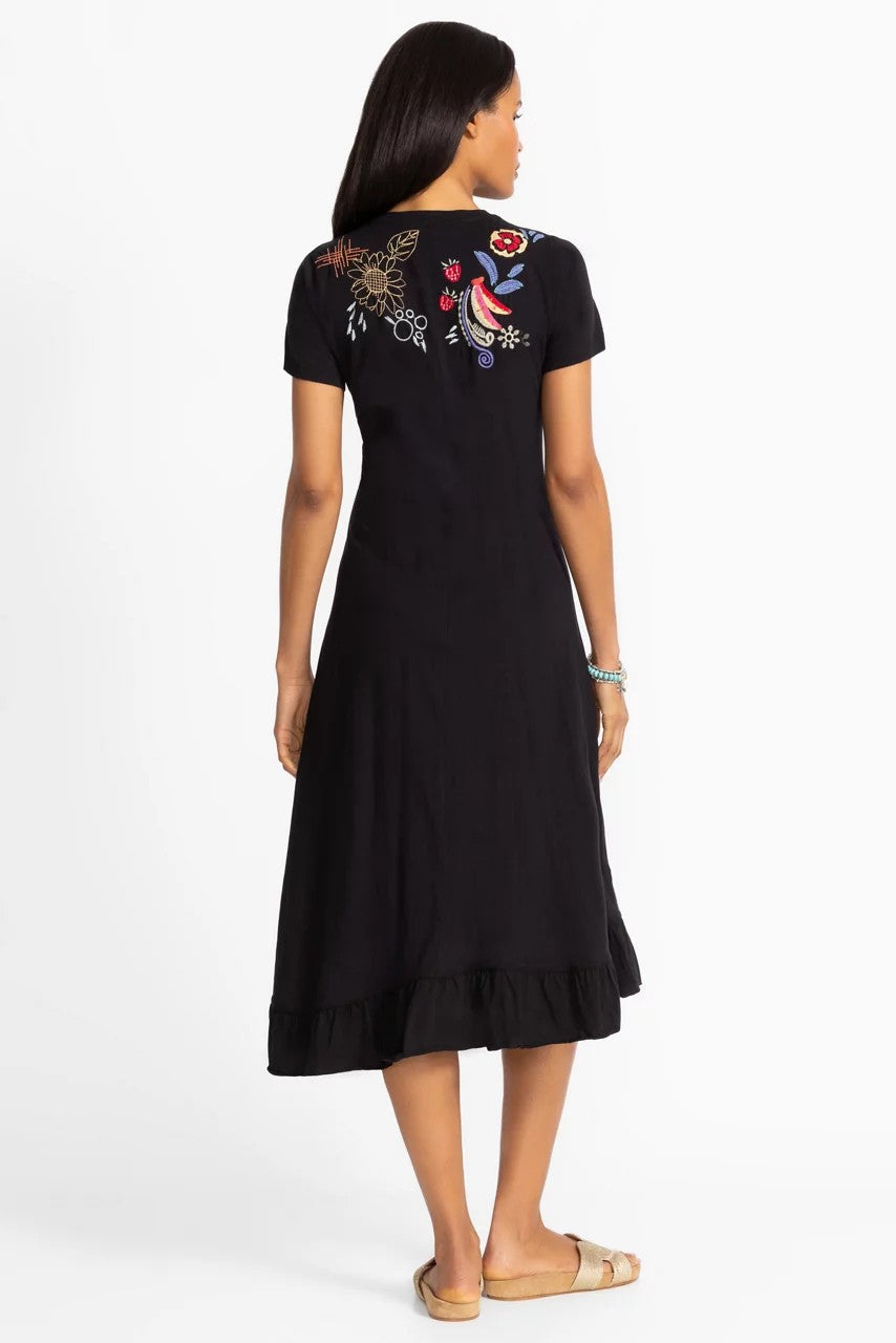 Johnny Was ASYMMETRIC RUFFLE FLOUNCE SHORT SLEEVE DRESS