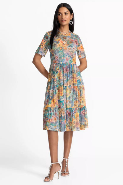 Johnny Was MESH TIERED DRESS