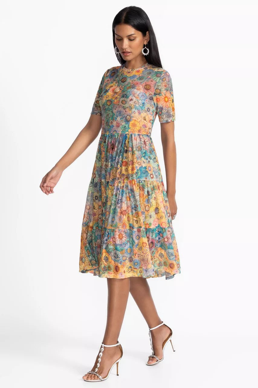 Johnny Was MESH TIERED DRESS