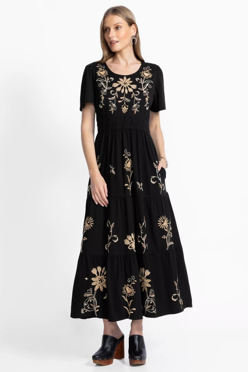 Johnny Was SMOCKED WAIST TIERED MAXI DRESS