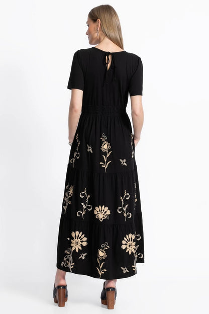 Johnny Was SMOCKED WAIST TIERED MAXI DRESS
