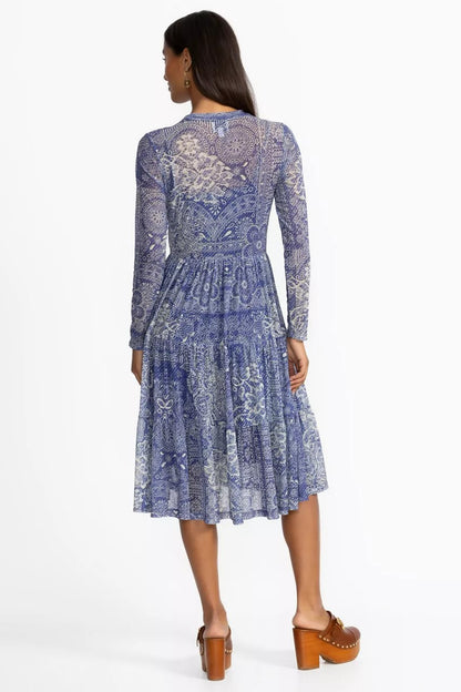 Johnny Was LONG SLEEVE MESH TIERED DRESS