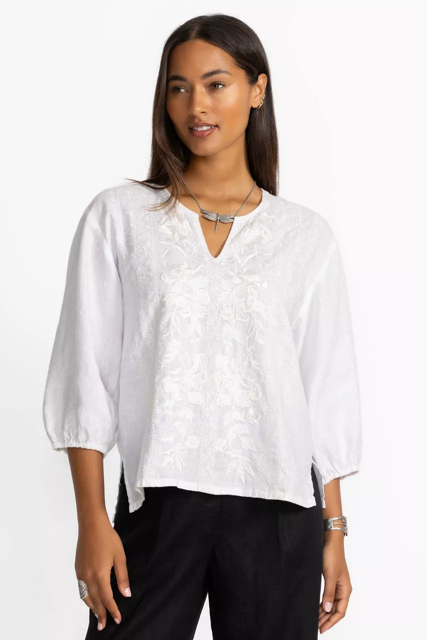 Johnny Was SPLIT NECK LINEN BLOUSE