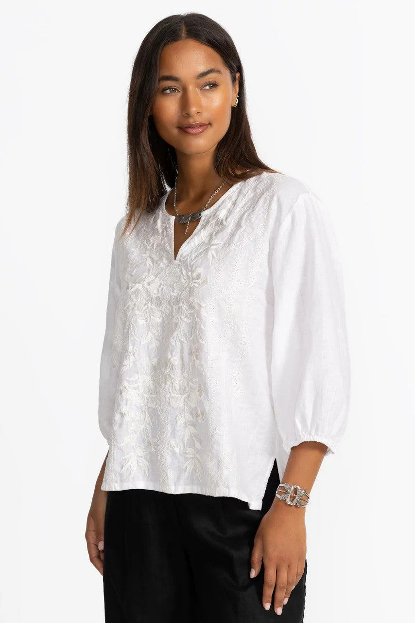 Johnny Was SPLIT NECK LINEN BLOUSE