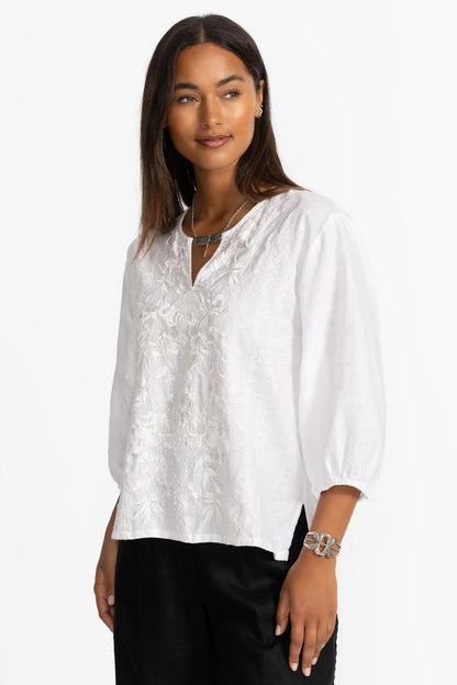 Johnny Was SPLIT NECK LINEN BLOUSE