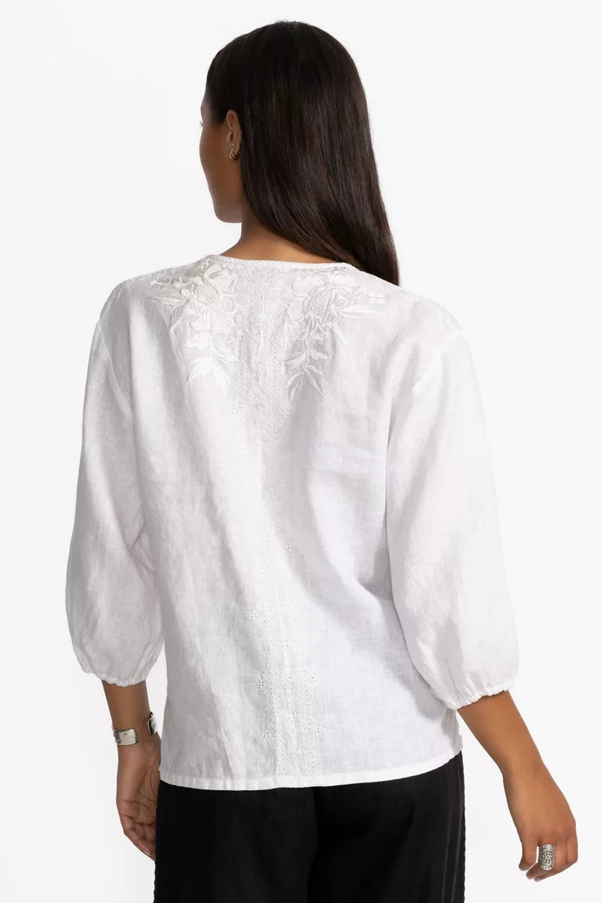 Johnny Was SPLIT NECK LINEN BLOUSE
