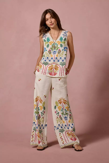 Johnny Was BUTTON BACK LINEN TANK