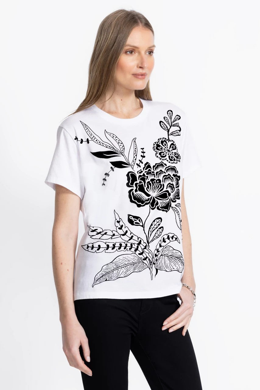 Johnny Was FLOCKED CREW NECK TEE