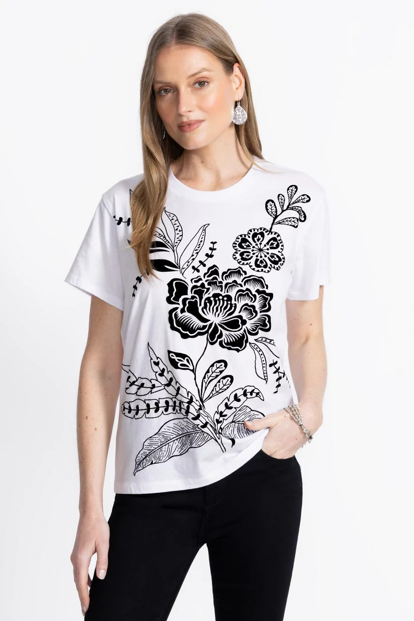 Johnny Was FLOCKED CREW NECK TEE