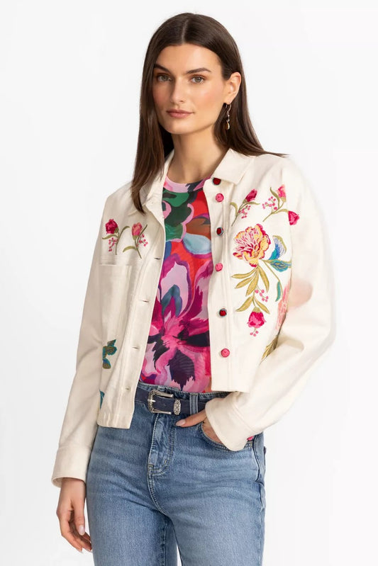 Johnny Was CROCHET CROPPED DENIM JACKET
