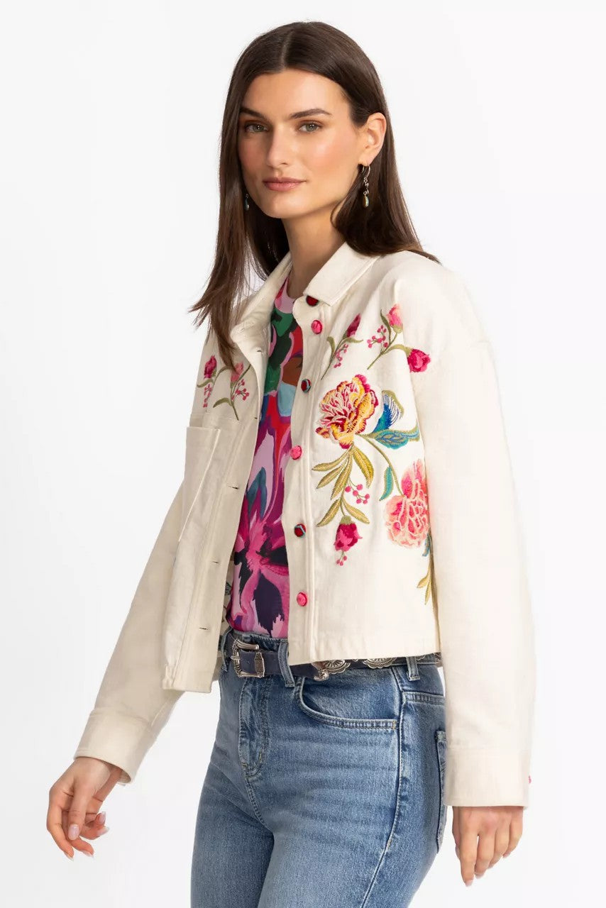 Johnny Was CROCHET CROPPED DENIM JACKET