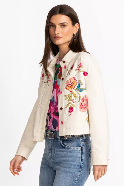 Johnny Was CROCHET CROPPED DENIM JACKET