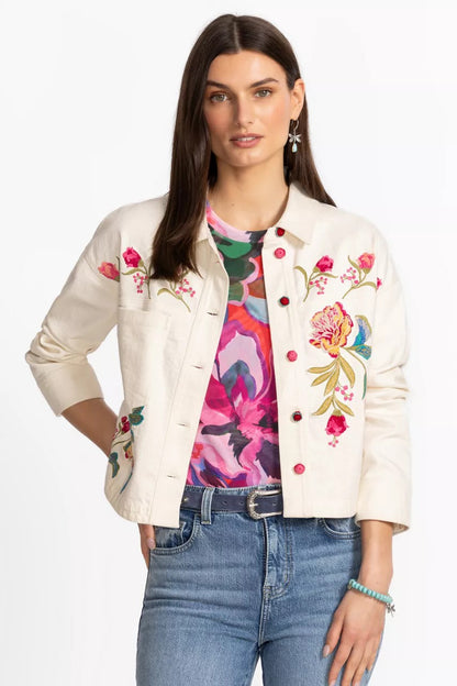 Johnny Was CROCHET CROPPED DENIM JACKET