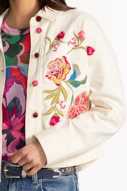 Johnny Was CROCHET CROPPED DENIM JACKET