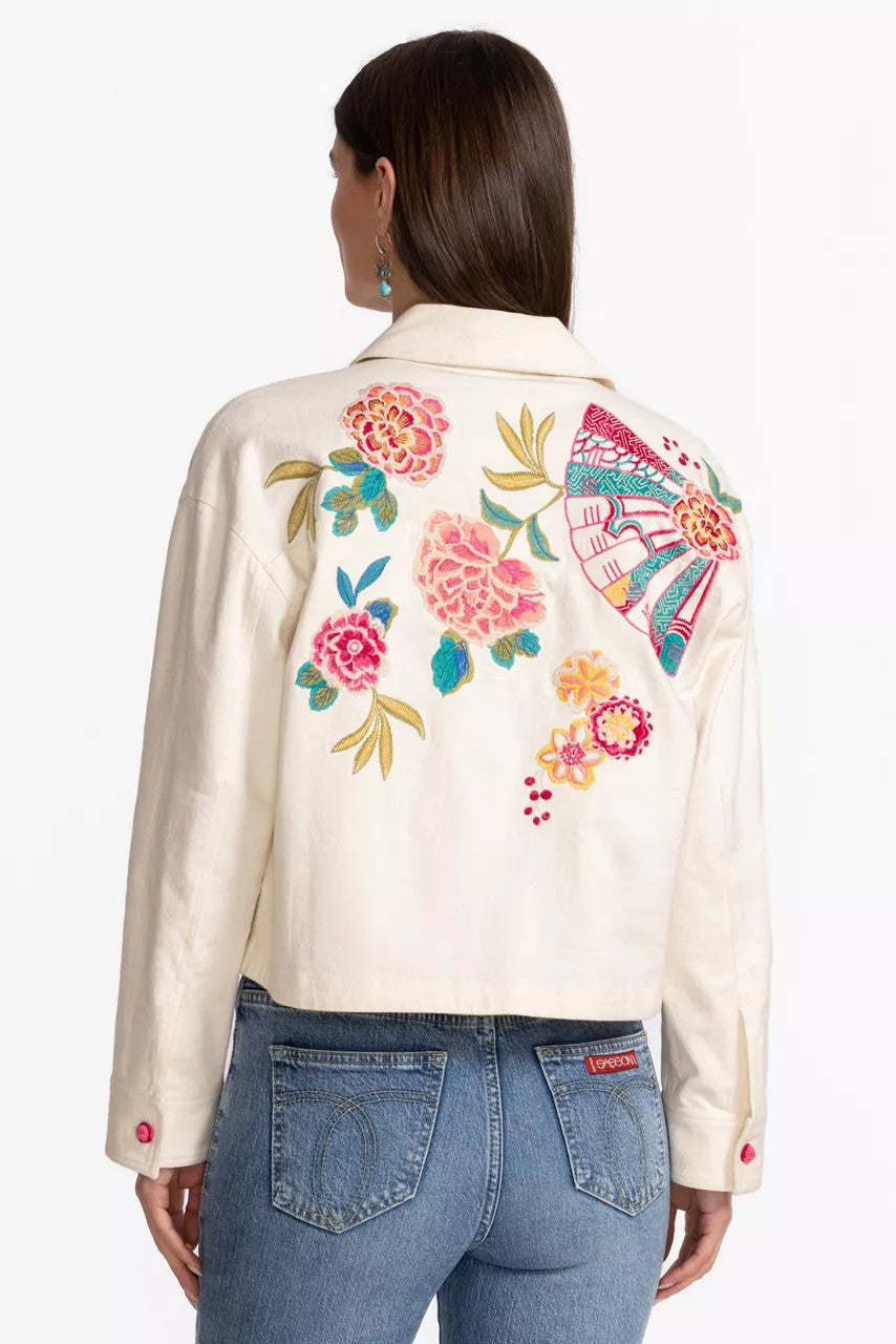 Johnny Was CROCHET CROPPED DENIM JACKET