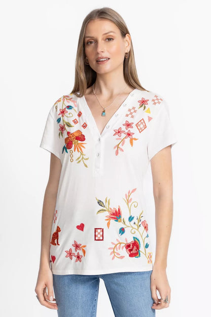 Johnny Was BUTTON NECK TEE
