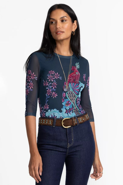 Johnny Was NATALIE 3/4 MESH TEE