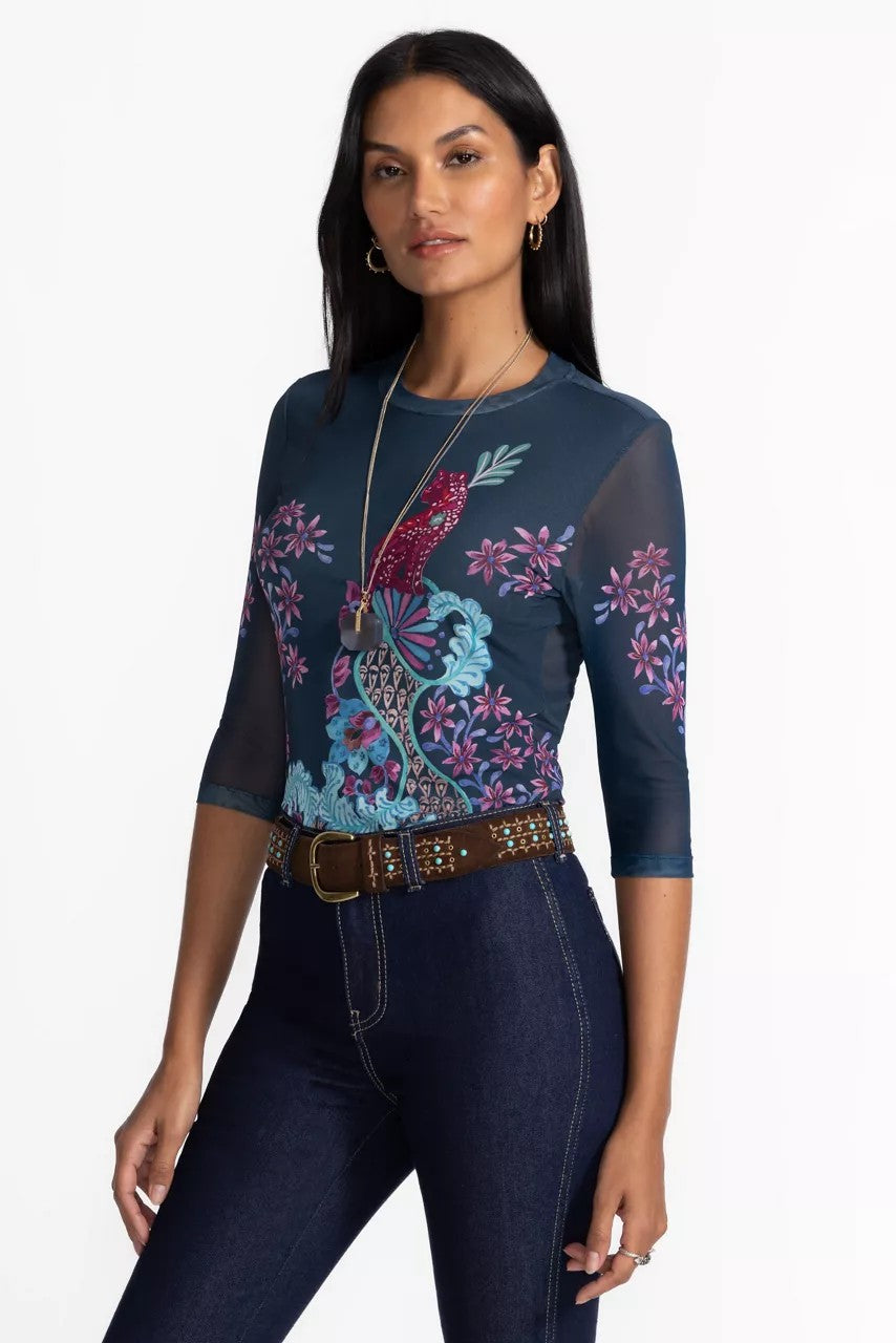 Johnny Was NATALIE 3/4 MESH TEE