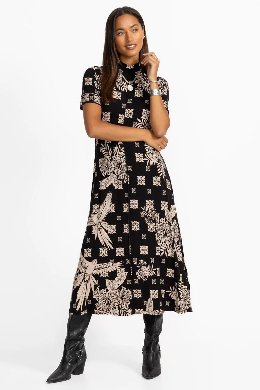 Johnny Was THE JANIE FAVORITE SHORT SLEEVE SEAMED MOCK NECK DRESS