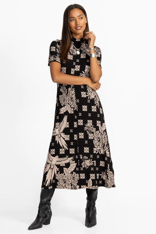 Johnny Was THE JANIE FAVORITE SHORT SLEEVE SEAMED MOCK NECK DRESS