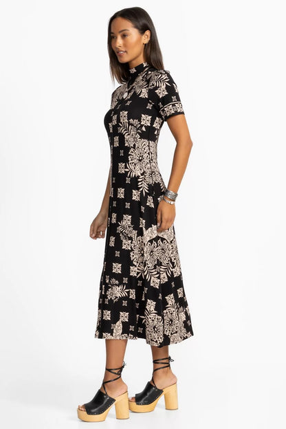 Johnny Was THE JANIE FAVORITE SHORT SLEEVE SEAMED MOCK NECK DRESS