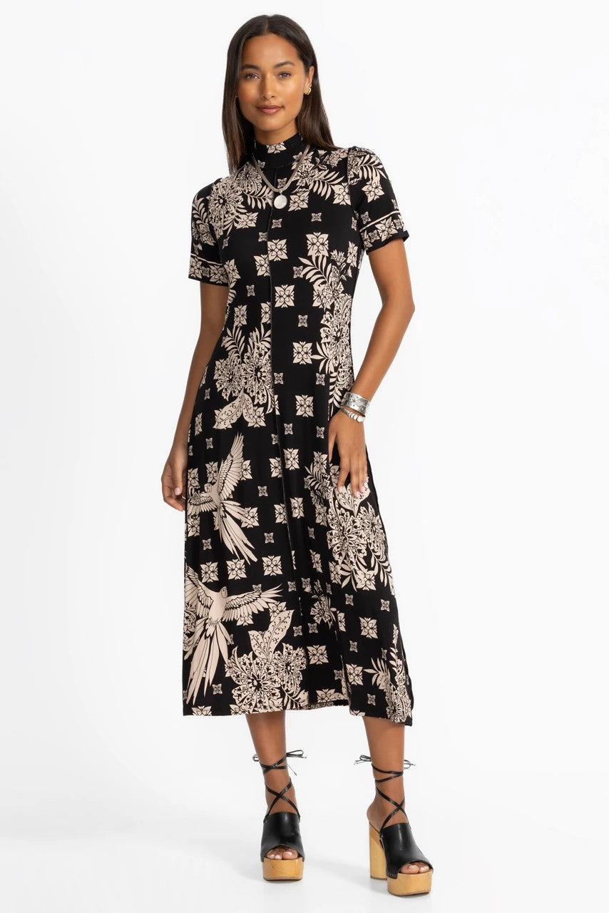 Johnny Was THE JANIE FAVORITE SHORT SLEEVE SEAMED MOCK NECK DRESS