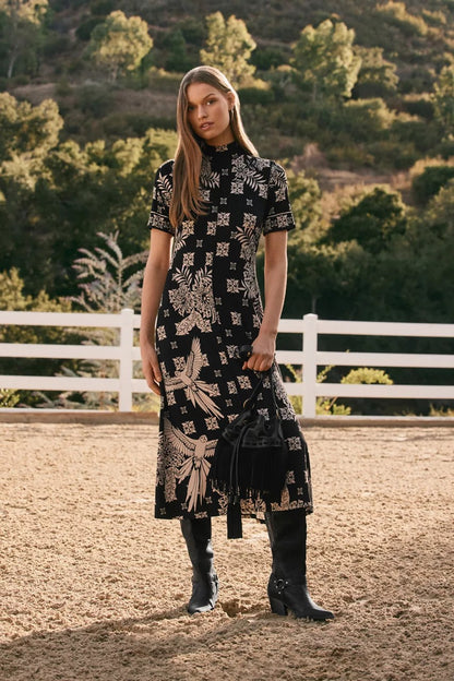 Johnny Was THE JANIE FAVORITE SHORT SLEEVE SEAMED MOCK NECK DRESS