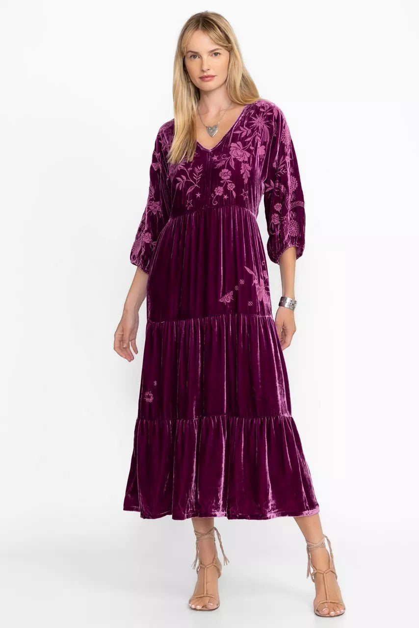 Johnny Was VELVET DOLMAN TIERED DRESS